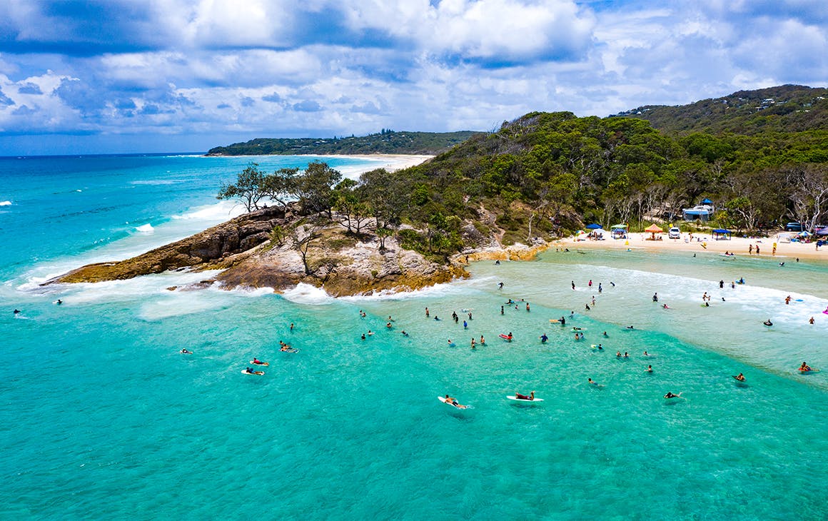 an aerial view of stradbroke island beaches