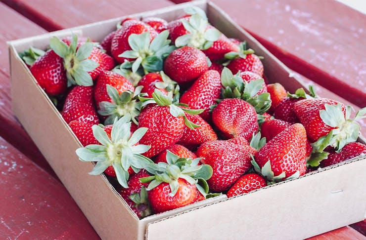 a box of strawberries 