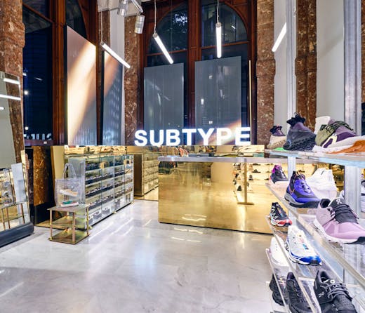 The gold front desk at Subtype Store in Sydney. 