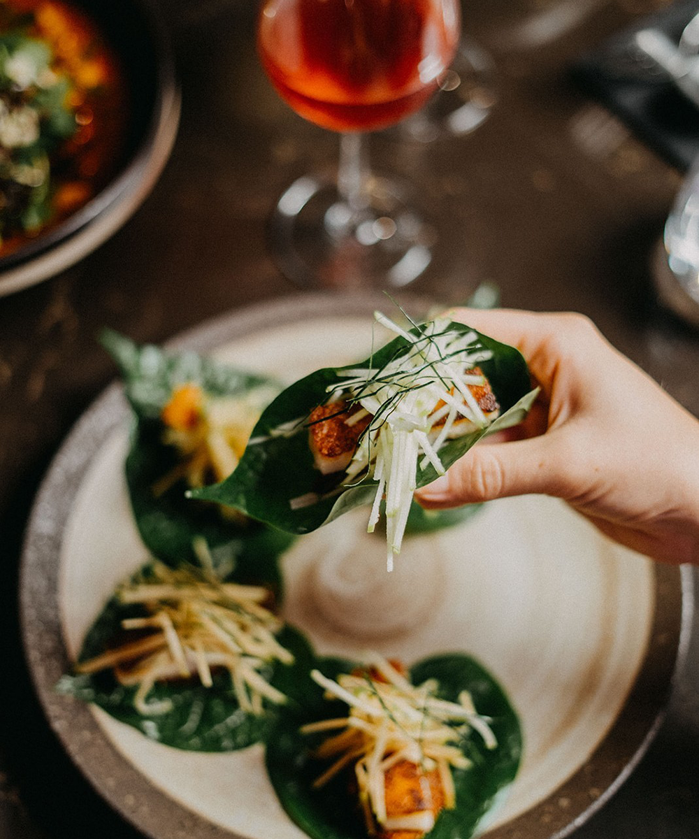 small dishes served on betel leaf
