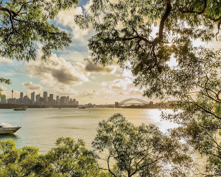the sun setting over sydney harbour as seen from bradleys head
