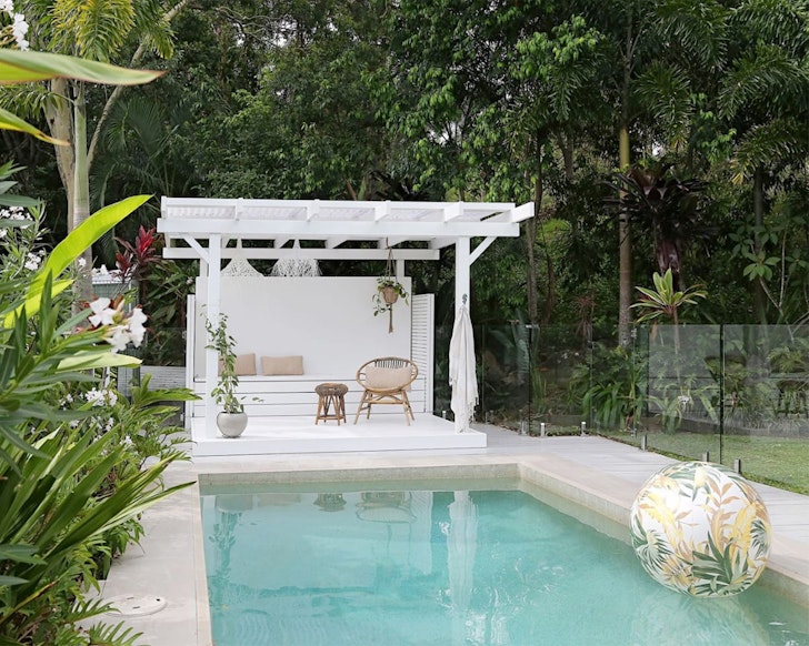 A poolside cabana at Buderim Rainforest Retreat