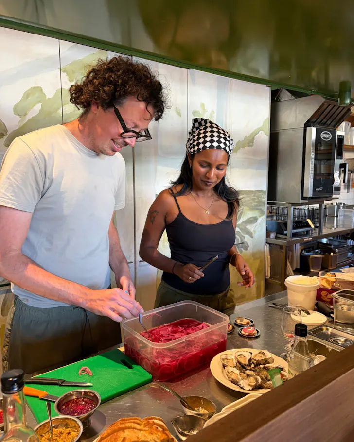 Gaya and Ryan Menner of The Oyster Stand menu testing for Superfreak's Night Service