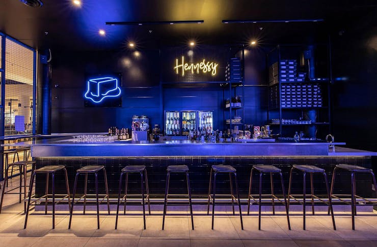 The blue neon-lit bar at Butter in Chatswood, Sydney
