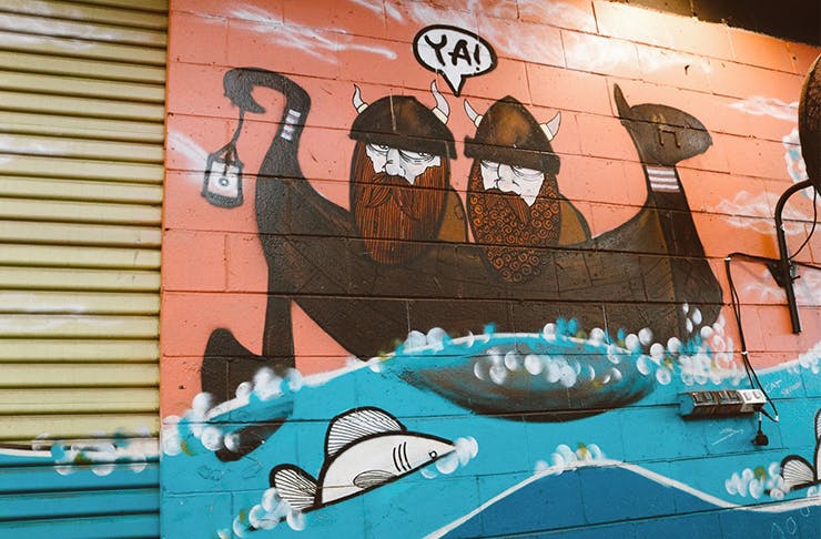 a viking mural