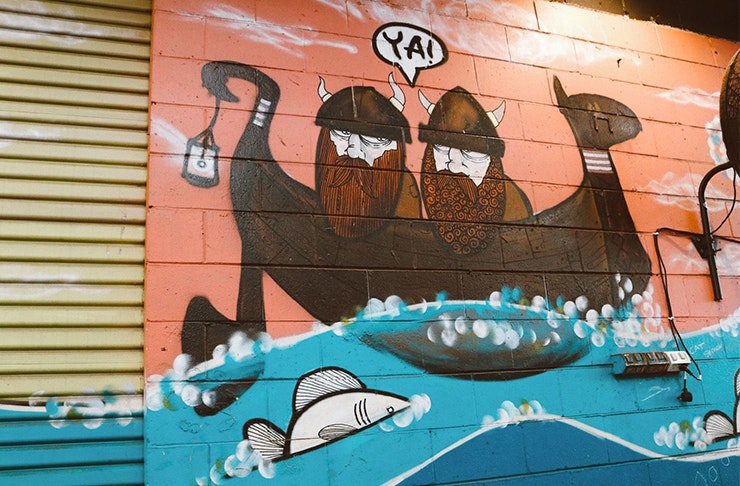 a viking mural
