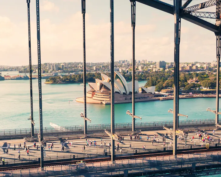 Runners cross the Harbour Bridge at the Sydney Marathon
