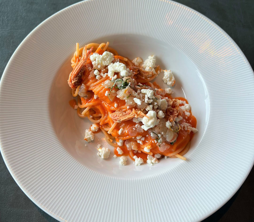 Spaghettini all’arrabbiata with prawns at a'Mare, one of the best restaurants in Sydney