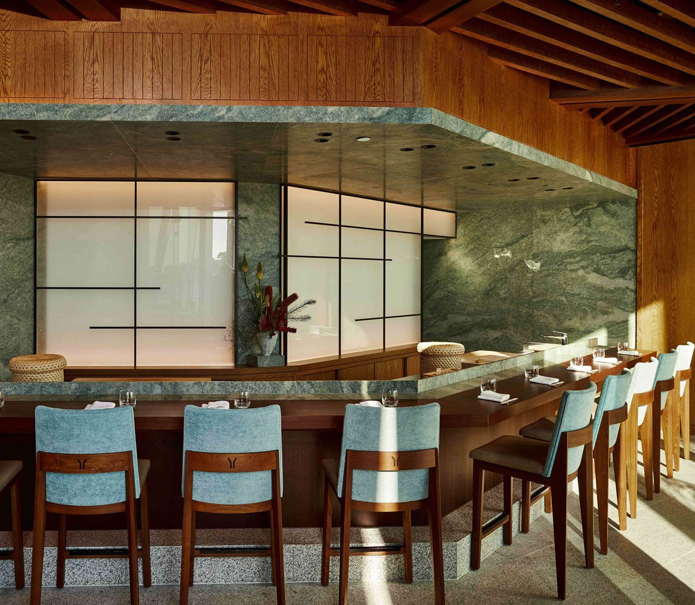 The handsome 10-seat omakase bar at Yoshii's Omakase, one of the best restaurants in Sydney