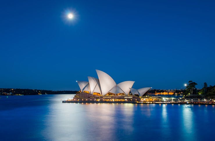 Sydney Harbour in winter, under a full moon. 