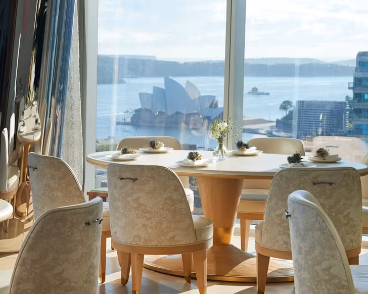 The dining room and view of the Sydney Opera House from Oncore by Clare Smyth