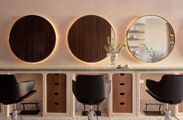 Chairs and mirrors at Headcase Hair salon in Sydney