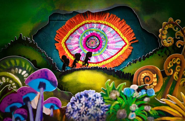 A colourful multimedia scene from 'Taniwha'.