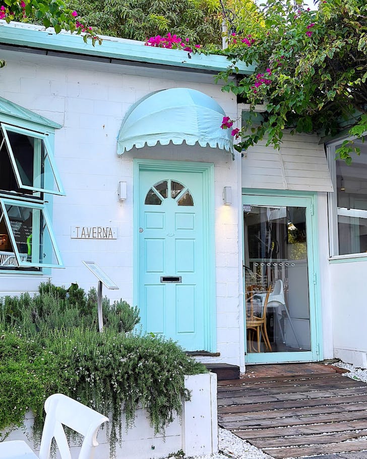 Blue door taverna restaurant exterior