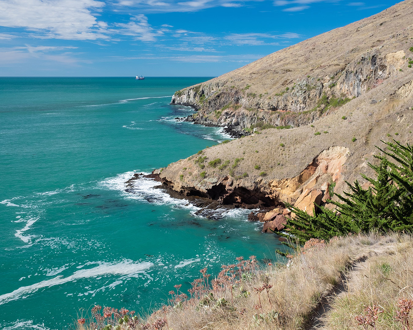 Part of the coastline near Taylors Mistake (or Te Onepoto) near Christchurch, on New Zealand's South Island.