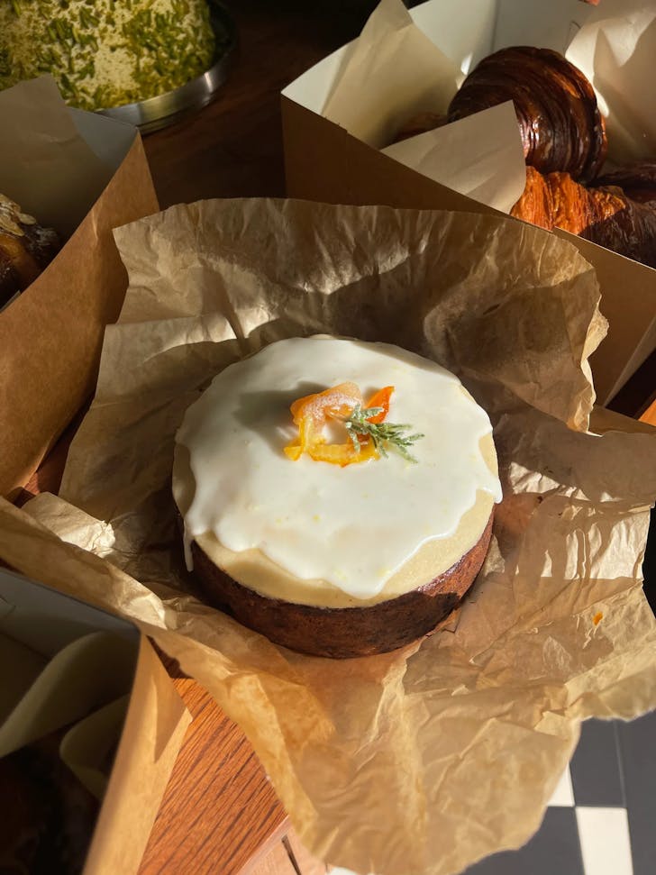 teeter bakery christmas cake with marzipan and orange peel on top