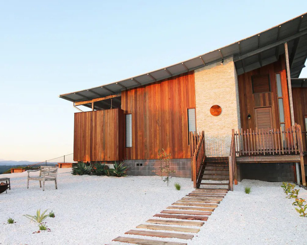 a luxurious wood-toned Byron Bay airbnb