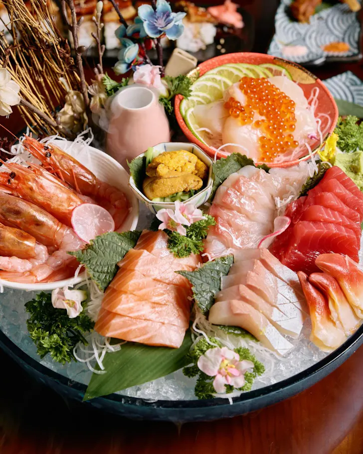 A decadent seafood spread at Tenya.