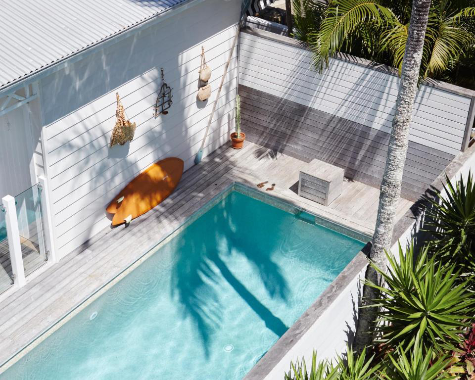 aerial view of a Byron Bay hotel pool
