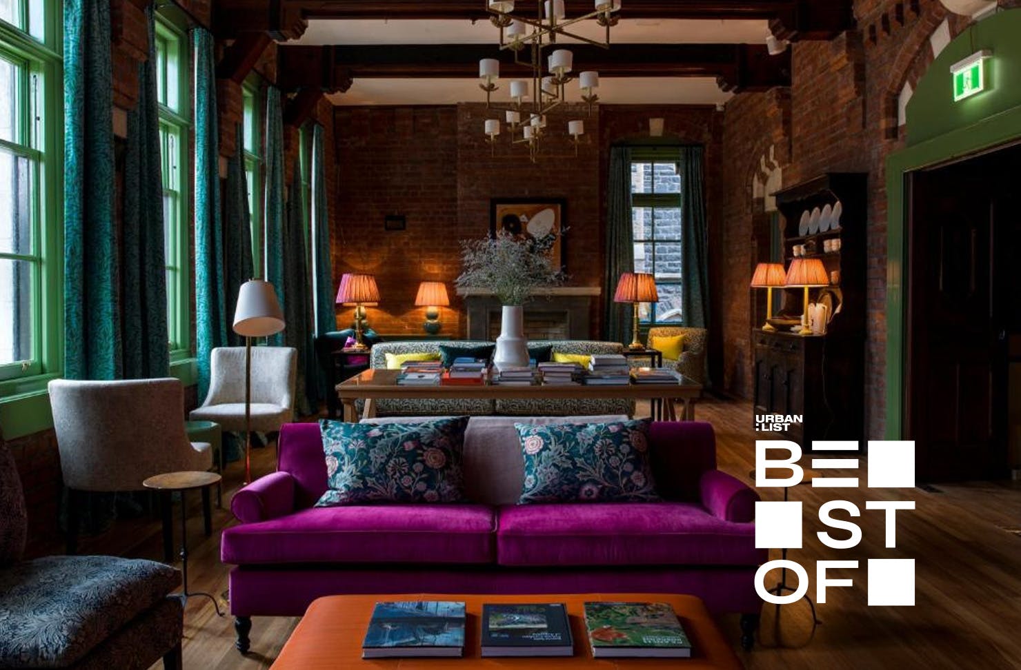 The opulent drawing room at The Observatory Hotel In Christchurch, one of the best hotels in the city.