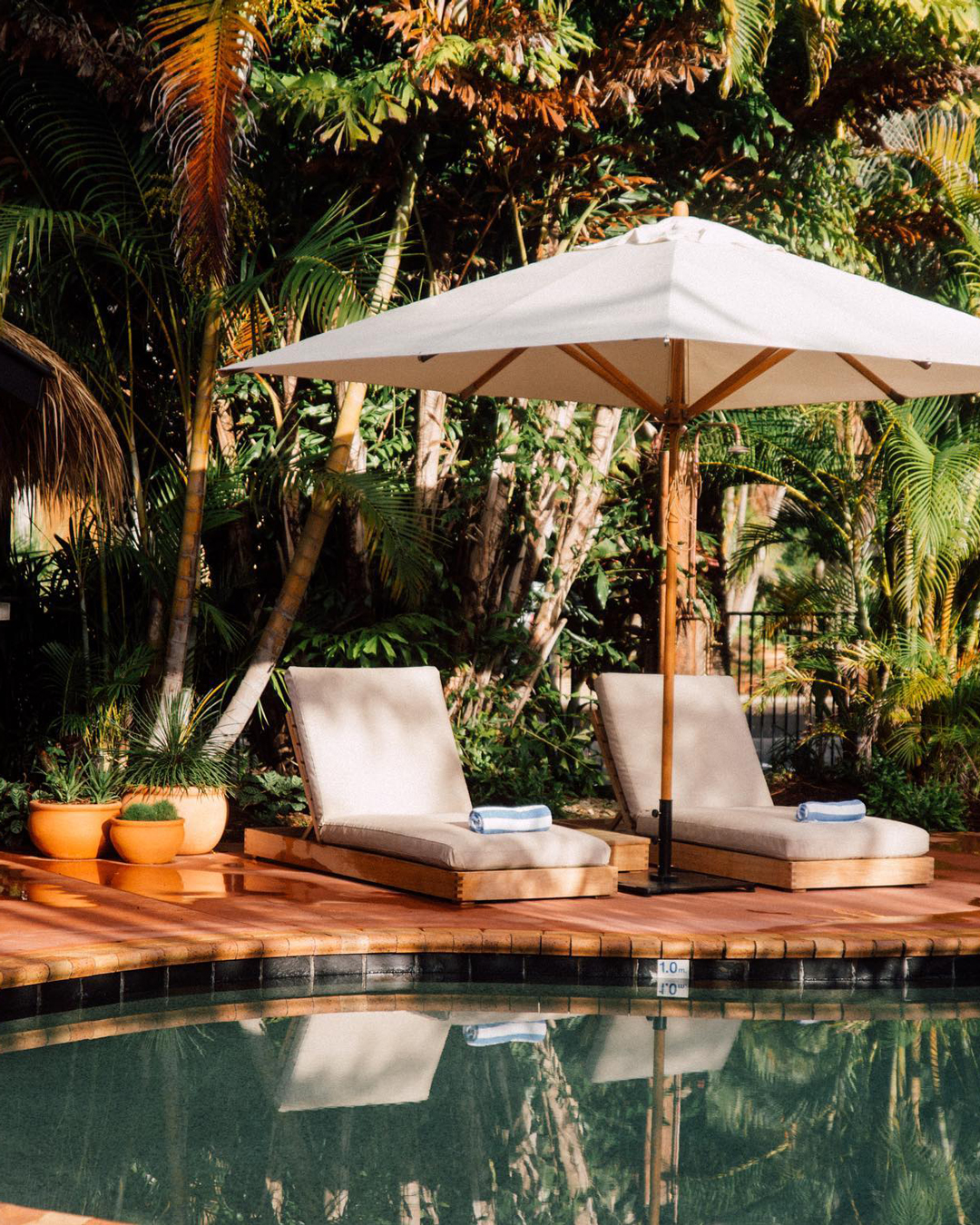poolside beds at a Byron Bay hotel