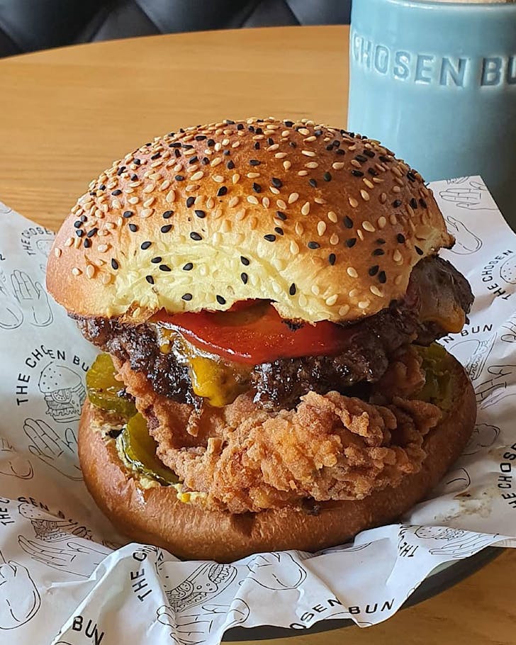 Gluten free fried buttermilk chicken in a burger. 