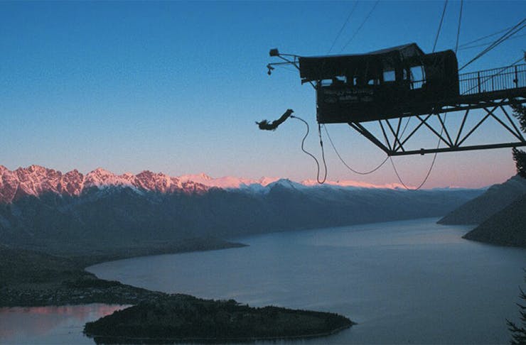 A daredevil leaps off the ledge in Queenstown.