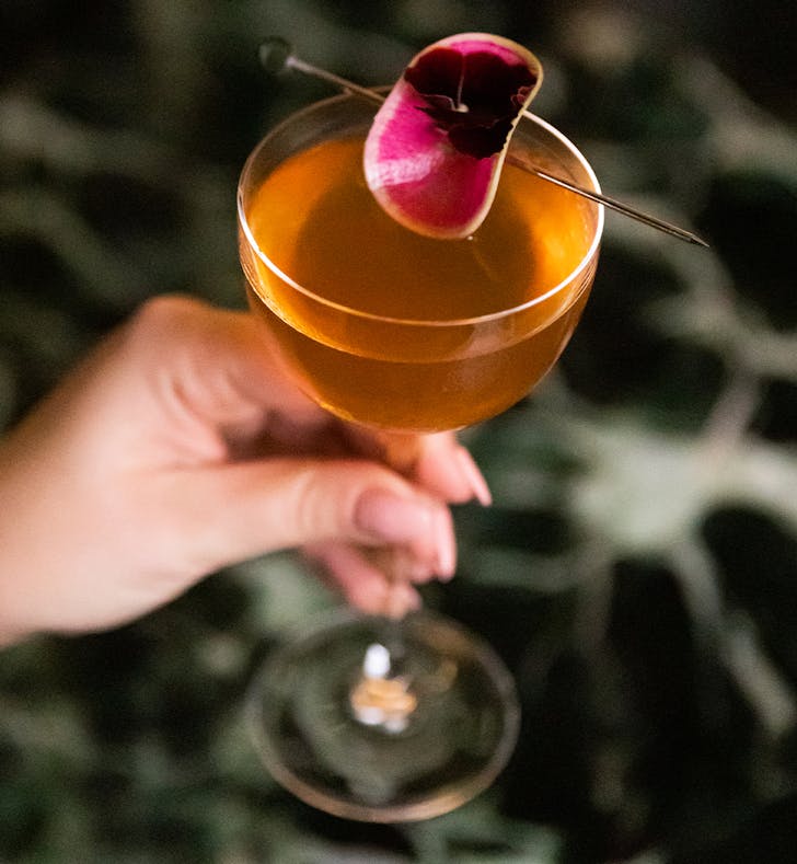 a hand holding a cocktail