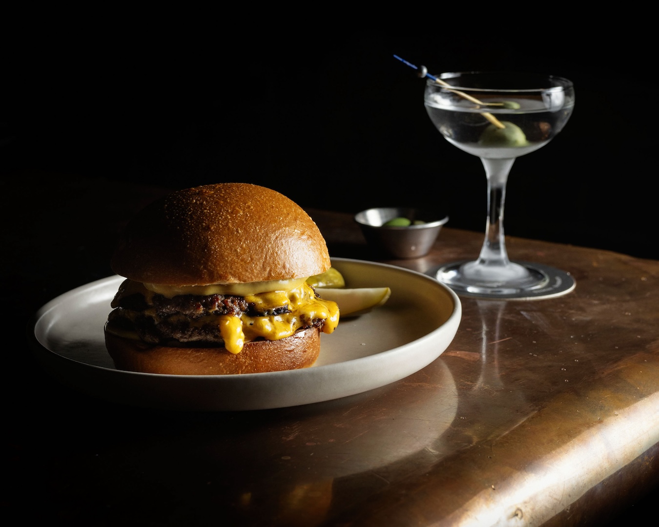 the gidley burger and a martini at surry hills restaurant the rover