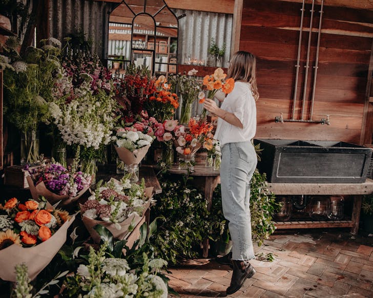 A large selection of colourful flowers at The Farm in Byron Bay