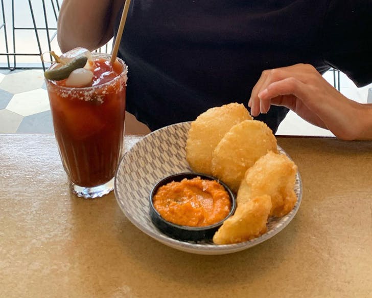 Bloody Mary and potato scallops