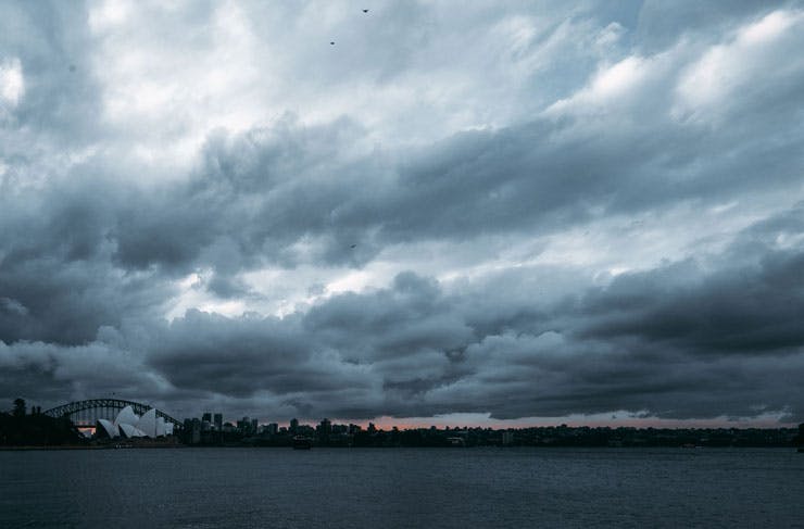 Rain clouds over Sydney Harbour. 