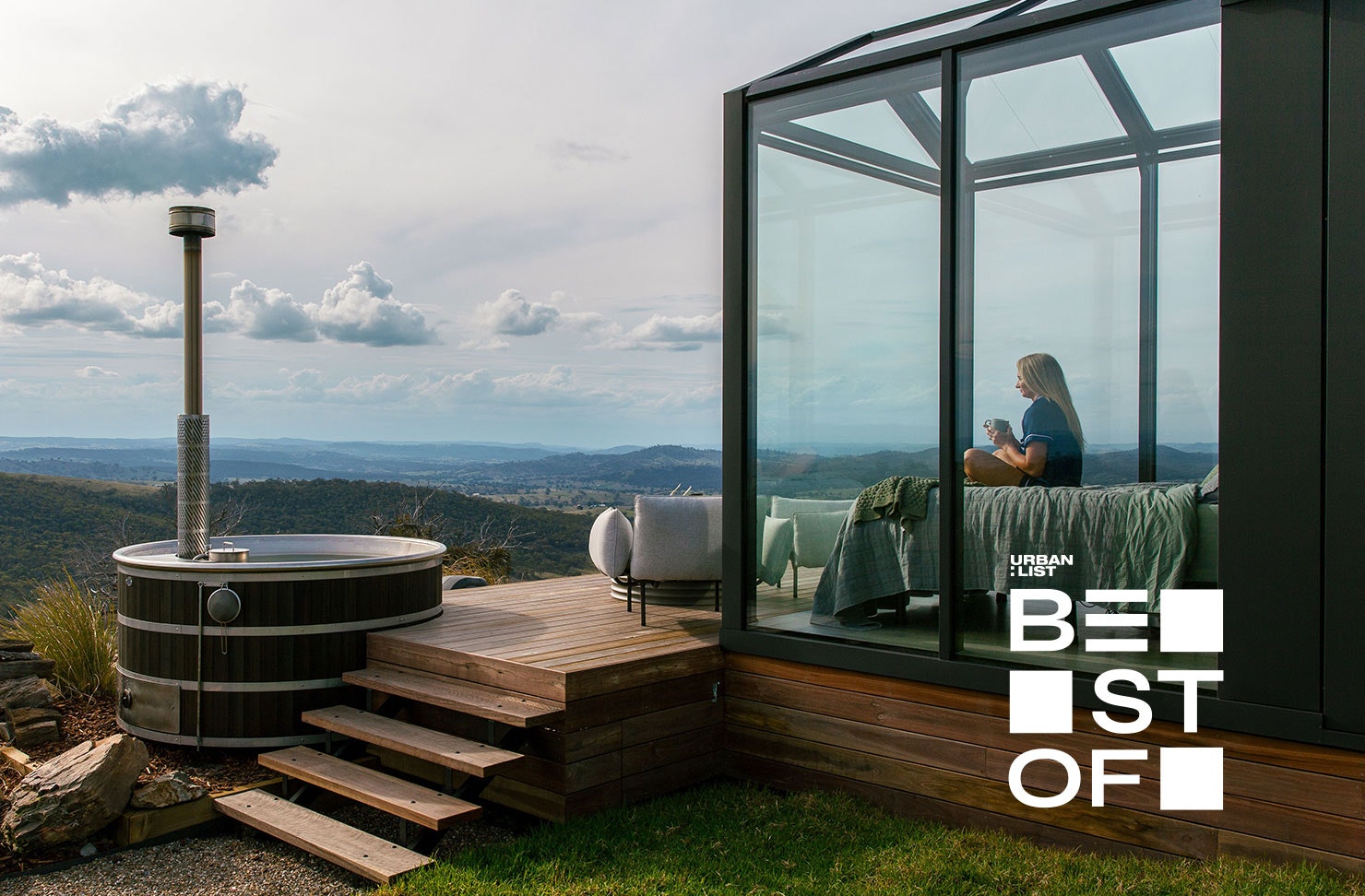 A glasshouse cabin at Oakhill Estate, a tiny home in NSW near sydney