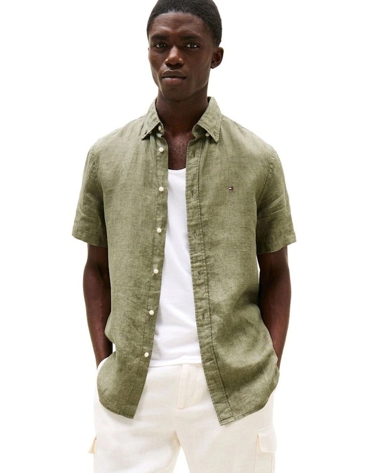 Tommy Hilfiger Washed Pure Linen Shirt in Green