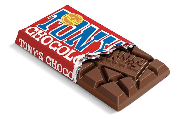 An open block of Tony's Chocolate