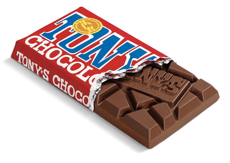 An open block of Tony's Chocolate