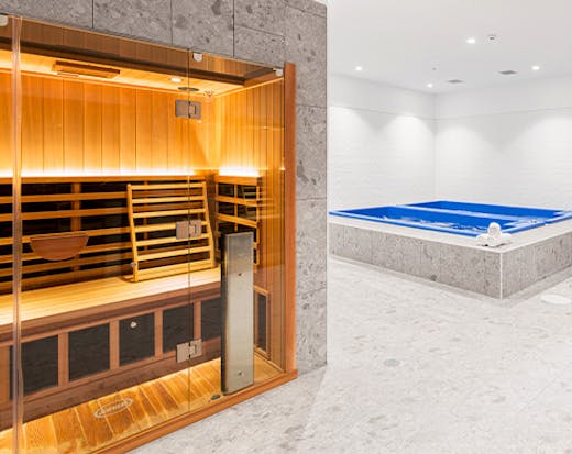 a sauna and plunge pools in a wellness centre
