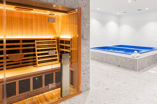 a sauna and plunge pools in a wellness centre