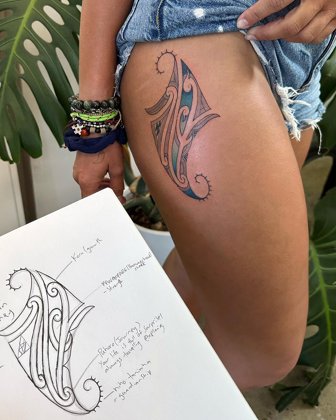 Someone with a gorgeous moko on their leg from tri line tattoos.