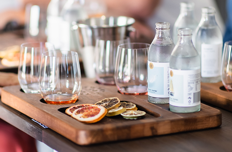 a gin tasting paddle