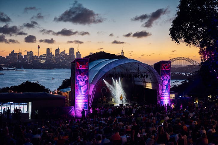 An open air concert overlooking Sydney Harbour at sunset 