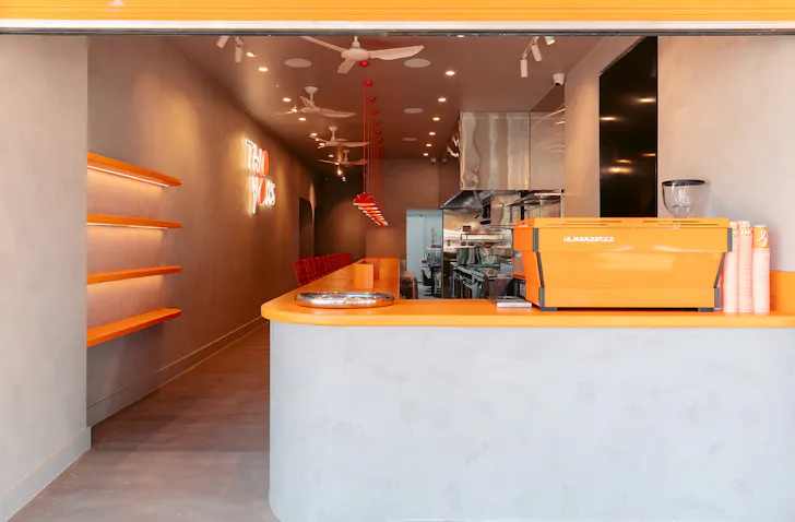 the orange interior of a diner