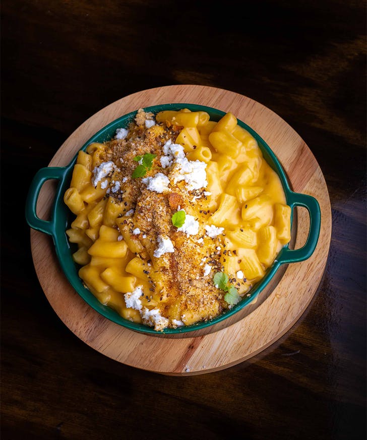 a bowl of mac n cheese