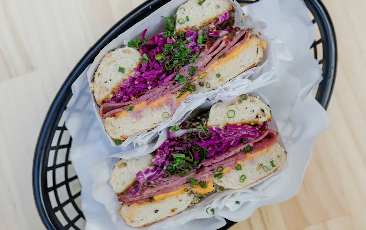 a bagel filled with pastrami