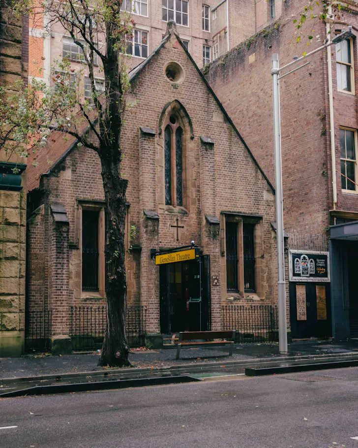 Exterior of a heritage-listed church in Sydney's CBD, the new venue of Unholy Playhouse./