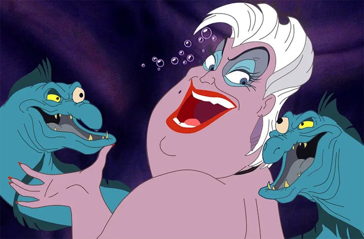 Ursula the witch surrounded by her odious eel lackeys.