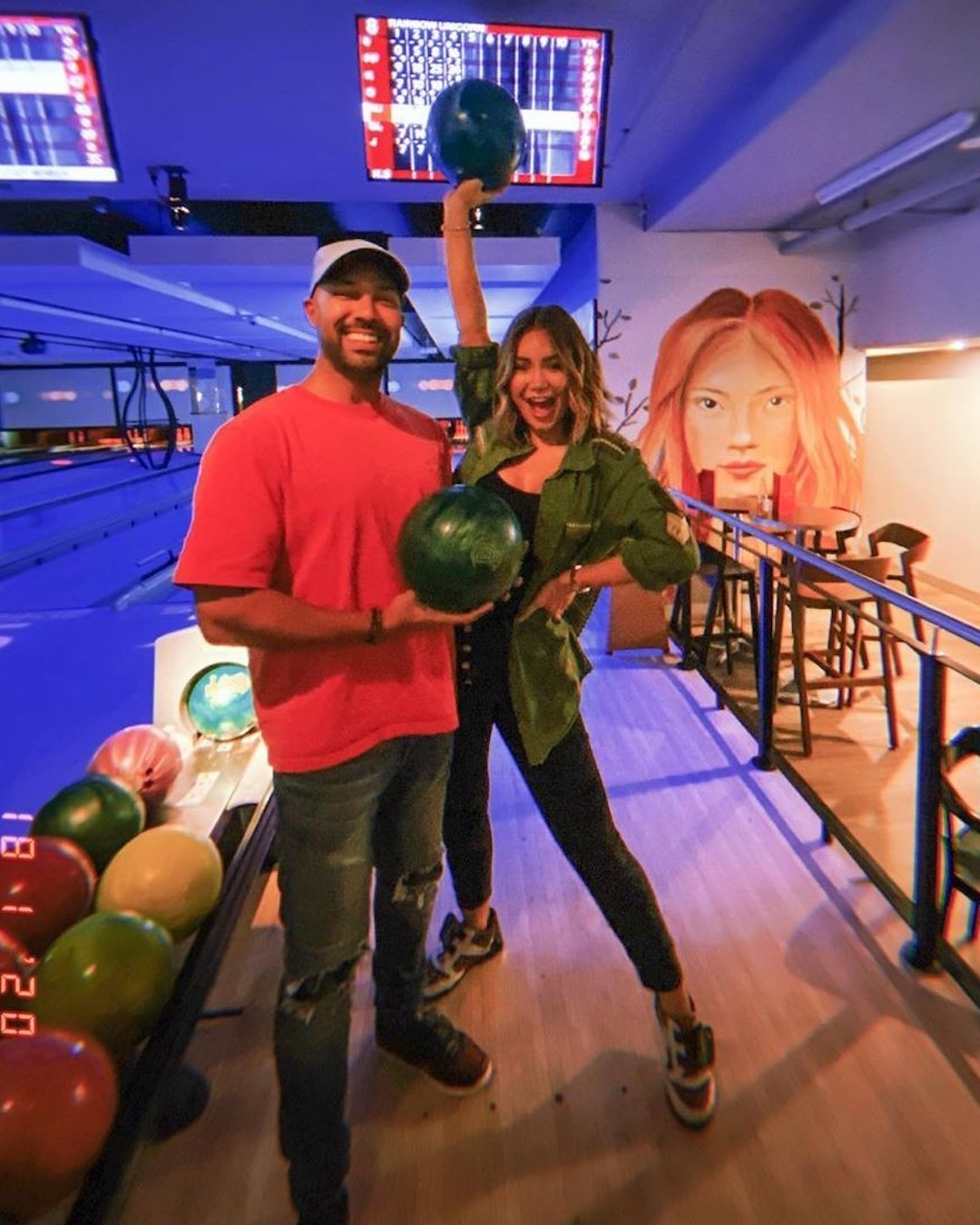 A couple bowling