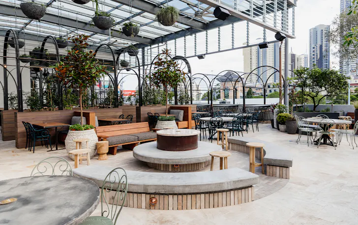 a large fire pit on a rooftop