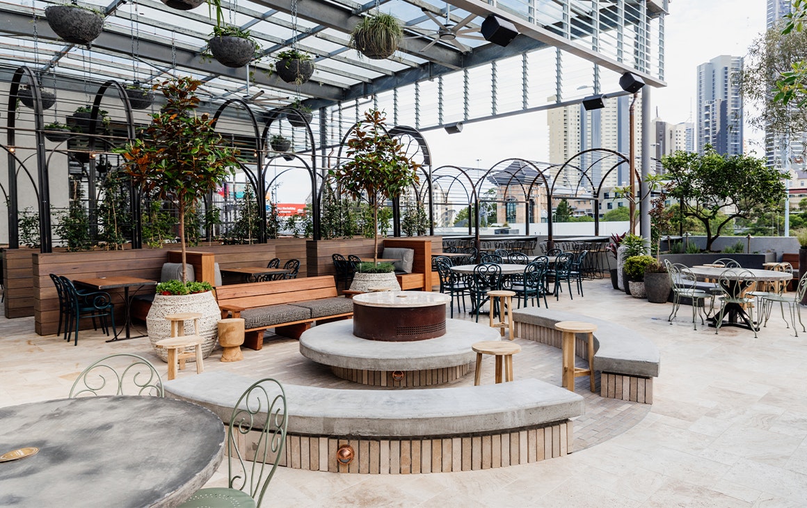 a large fire pit on a rooftop