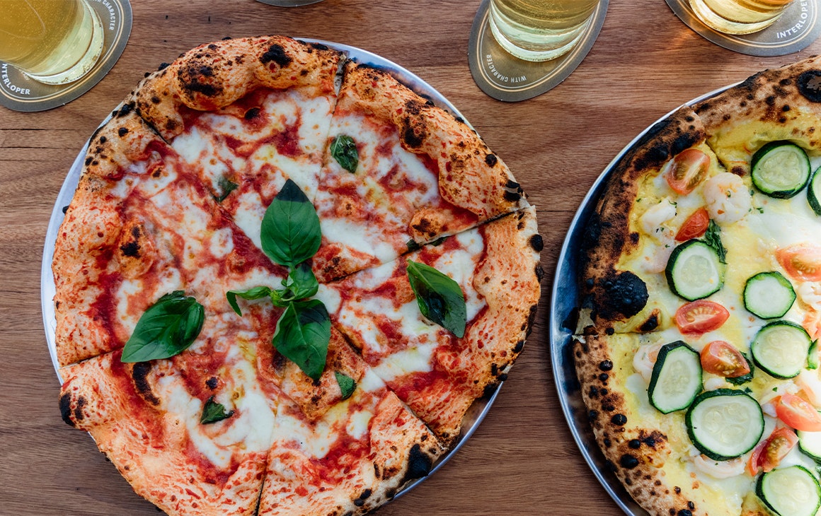 top down view of two pizzas